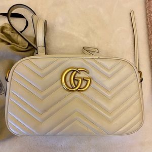 White Gucci GG Marmont Small Shoulder Bag